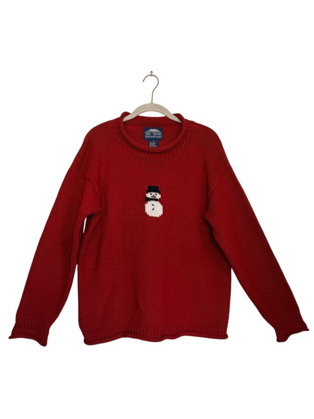 Vintage Rey Wear Chunky Hand Knit Snowman Christmas Holiday Sweater - Sz M